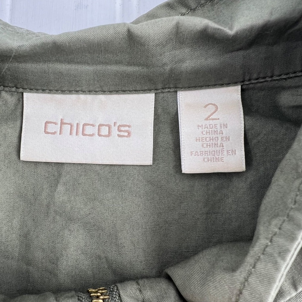 Chico's‎ Utility Sequin Vest Sinched Waist Army Green Women's Sz 2 Large - Picture 2 of 5